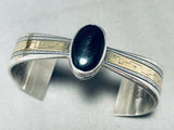 Native American Amazing Vintage Navajo Onyx Sterling Silver Gold Bracelet Cuff-Nativo Arts