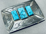 Massive Vintage Native American Navajo 3 Square Turquoise Sterling Silver Buckle-Nativo Arts