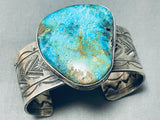 Unforgettable Vintage Native American Navajo Pilot Mountain Turquoise Sterling Silver Bracelet-Nativo Arts