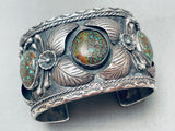 One Of The Best Vintage Native American Navajo Spiderweb Turquoise Sterling Silver Leaf Bracelet