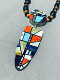 Native American Rare Santo Domingo Turquoise Coral Jet Sterling Silver Arrowhead Necklace-Nativo Arts