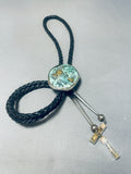 Cripple Creek Turquoise Natural Gold Vintage Native American Navajo Sterling Silver Bolo Tie-Nativo Arts