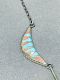 Beautiful Vintage Native American Zuni Blue Gem Turquoise Sterling Silver Necklace Signed-Nativo Arts