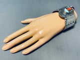 One Of The Finest Vintage Native American Navajo Turquoise Inlay Sterling Silver Bracelet-Nativo Arts