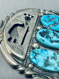 Hand Carved Vintage Native American Navajo Turquoise Sterling Silver Buckle Heavy-Nativo Arts