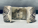 Hypnotic Vintage Native American Navajo Sterling Silver Geometric Handcarvings Huge Bracelet-Nativo Arts