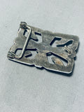 Artistic Vintage Native American Navajo Blue Gem Turquoise Sterling Silver Buckle-Nativo Arts