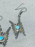 Fabulous Vintage Signed Native American Navajo Blue Gem Turquoise Silver Butterfly Earrings-Nativo Arts