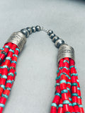 471 Grams Coral Navajo Turquoise Sterling Silver Necklace-Nativo Arts