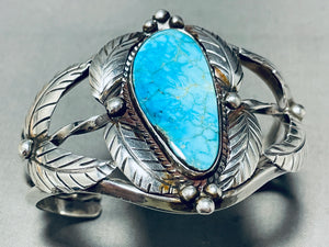 Leaves At Sides Vintage Native American Navajo Spiderweb Turquoise Sterling Silver Bracelet-Nativo Arts