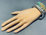 Protruding Turquoise!! Vintage Native American Navajo Sterling Silver Bracelet Old-Nativo Arts