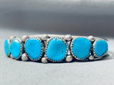 Chunky Vintage Native American Navajo Graduating Turquoise Sterling Silver Bracelet