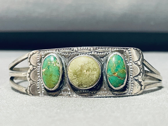 Pre 1920's Vintage Native American Navajo Cerrillos Turquoise Coin Ingot Silver Bracelet-Nativo Arts