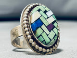 One Of Best Vintage Native American Green Turquoise Inlay Sterling Silver Ring-Nativo Arts