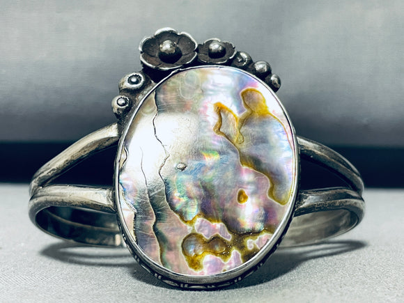One Of The Most Unique Abalone Shell Vintage Native American Navajo Sterling Silver Bracelet-Nativo Arts