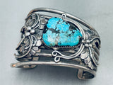 Huge Heavy Old Vintage Native American Navajo Spiderweb Turquoise Sterling Silver Bracelet-Nativo Arts