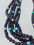 Native American Garnet Turquoise Rare Navajo Sterling Silver Necklace-Nativo Arts
