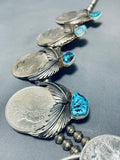 500 Grams!!!! Native American Navajo Turquoise Sterling Silver Squash Blossom Necklace-Nativo Arts