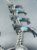 Horse Native American Navajo Turquoise Sterling Silver Squash Blossom Necklace- 190 Grams-Nativo Arts