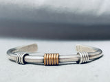 Jim Herald Vintage Native American Navajo Sterling Silver Gold Rope Bracelet