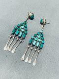 Elegant Vintage Native American Zuni Blue Gem Turquoise Sterling Silver Earrings-Nativo Arts