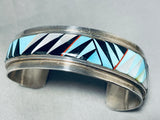 One Of The Finest 6.5 Inch Wrist Vintage Native American Navajo Sterling Silver Inlay Bracelet-Nativo Arts