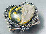 137 Gram Vintage Native American Navajo Yellow Jasper Sterling Silver Heart Bracelet