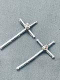 Long Cross Vintage Native American Zuni Needle Turquoise Sterling Silver Earrings-Nativo Arts