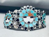 Early 1900's Vintage Native American Zuni Turquoise Inlay Sterling Silver Bracelet-Nativo Arts