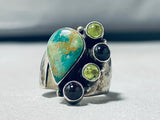 Breathtaking Native American Navajo Signed Damale Turquoise Peridot Garnet Silver Ring-Nativo Arts