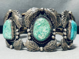 Milt Lasiloo Rare Vintage Native American Navajo Turquoise Sterling Silver Leaf Bracelet-Nativo Arts