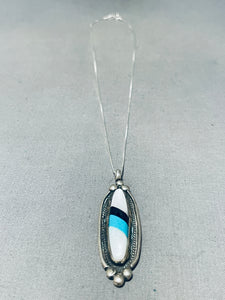 Beautiful Vintage Native American Navajo Mother Of Pearl & Turquoise Sterling Silver Necklace-Nativo Arts