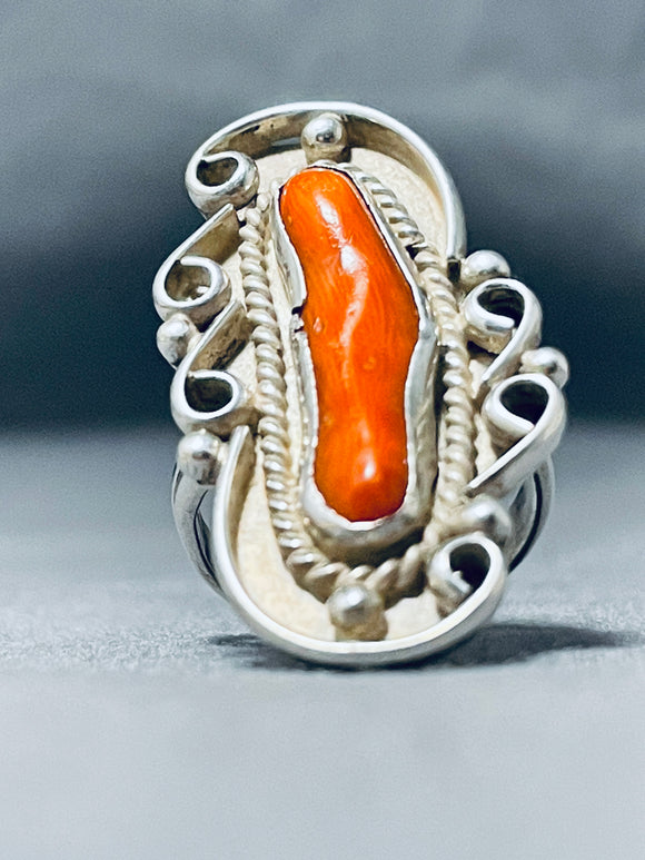 Tremendous Vintage Native American Navajo Coral Sterling Silver Ring-Nativo Arts