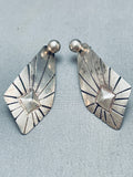 Detailed Hand Tooled Vintage Native American Navajo Sterling Silver Earrings-Nativo Arts