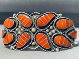 One Of The Best Vintage Native American Zuni Coral Inlay Sterling Silver Bracelet-Nativo Arts