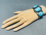 One Of The Best Vintage Native American Navajo Blue Diamond Turquoise Sterling Silver Bracelet-Nativo Arts