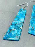 Native American Long Santo Domingo Turquoise Sterling Silver Earrings-Nativo Arts