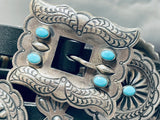 Gasp! Hand Tooled Vintage Native American Navajo Turquoise Sterling Silver Concho Belt-Nativo Arts