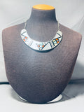 Oh The Intricacy!! Vintage Native American Zuni Turquoise Inlay Sterling Silver Necklace-Nativo Arts