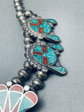 Authentic Vintage Native American Navajo Turquois Einlay Sterling Silver Squash Blossom Necklace-Nativo Arts