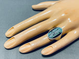 Sensational Vintage Native American Navajo Inlay Turquoise Jet Sterling Silver Grand Ring-Nativo Arts