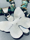 Signed Native American Navajo Royston Turquoise Sterling Silver Butterfly Necklace-Nativo Arts