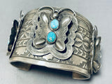 123 Gram Jaw Dropping Navajo Turquoise Sterling Silver Butterfly Bracelet-Nativo Arts