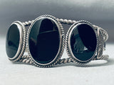 Twisted Wires Vintage Native American Navajo Jet Stone Sterling Silver Bracelet Old