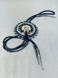 One Of The Finest Ever Vintage Native American Zuni Turquoise Inlay Sterling Silver Bolo Tie-Nativo Arts