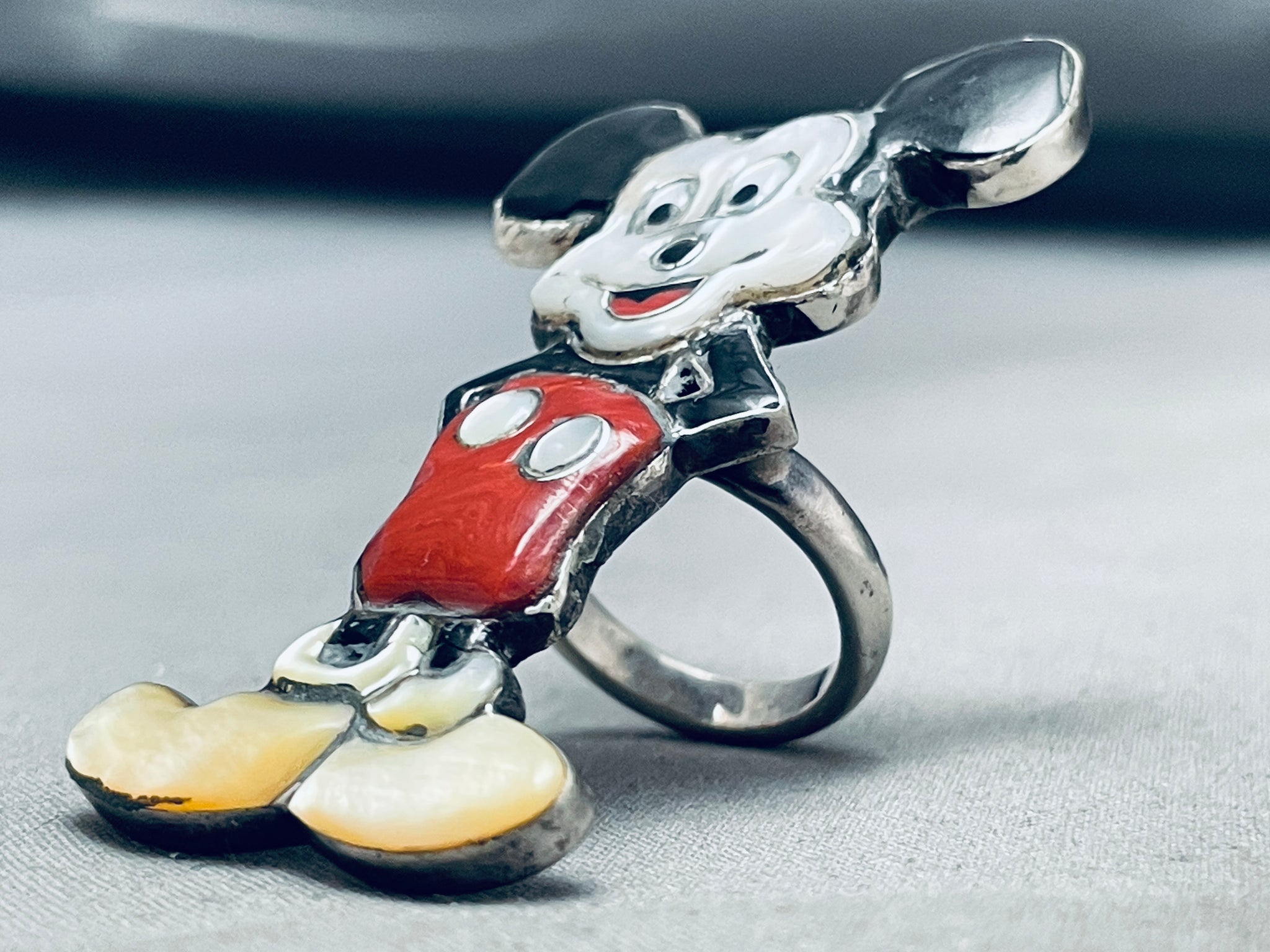 アクセサリー vintage silver925 mickey mouse ring Disney Designer Signed Sterling Silver CZ Mickey Mouse Ring Band