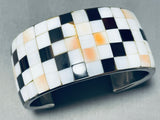 6.5 Inch Wrist Vintage Black And White Sterling Silver Inlay Bracelet-Nativo Arts