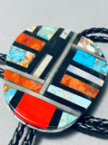 Very Intrciate Vintage Native American Navajo Turquoise Mosaic Inlay Sterling Silver Bolo Tie-Nativo Arts