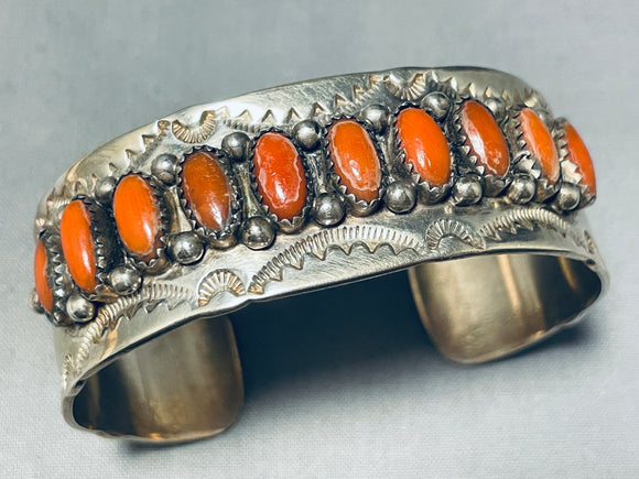 Rose Castillo Vintage Native American Navajo Coral Sterling Silver Bracelet-Nativo Arts