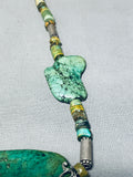 Bold!! Vintage Native American Navajo Green Turquoise Sterling Silver Necklace-Nativo Arts